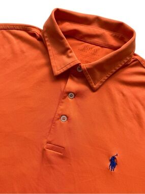 Polo Ralph Lauren Performance Polo Shirt Mens M Orange Blue Logo Golf Athletic